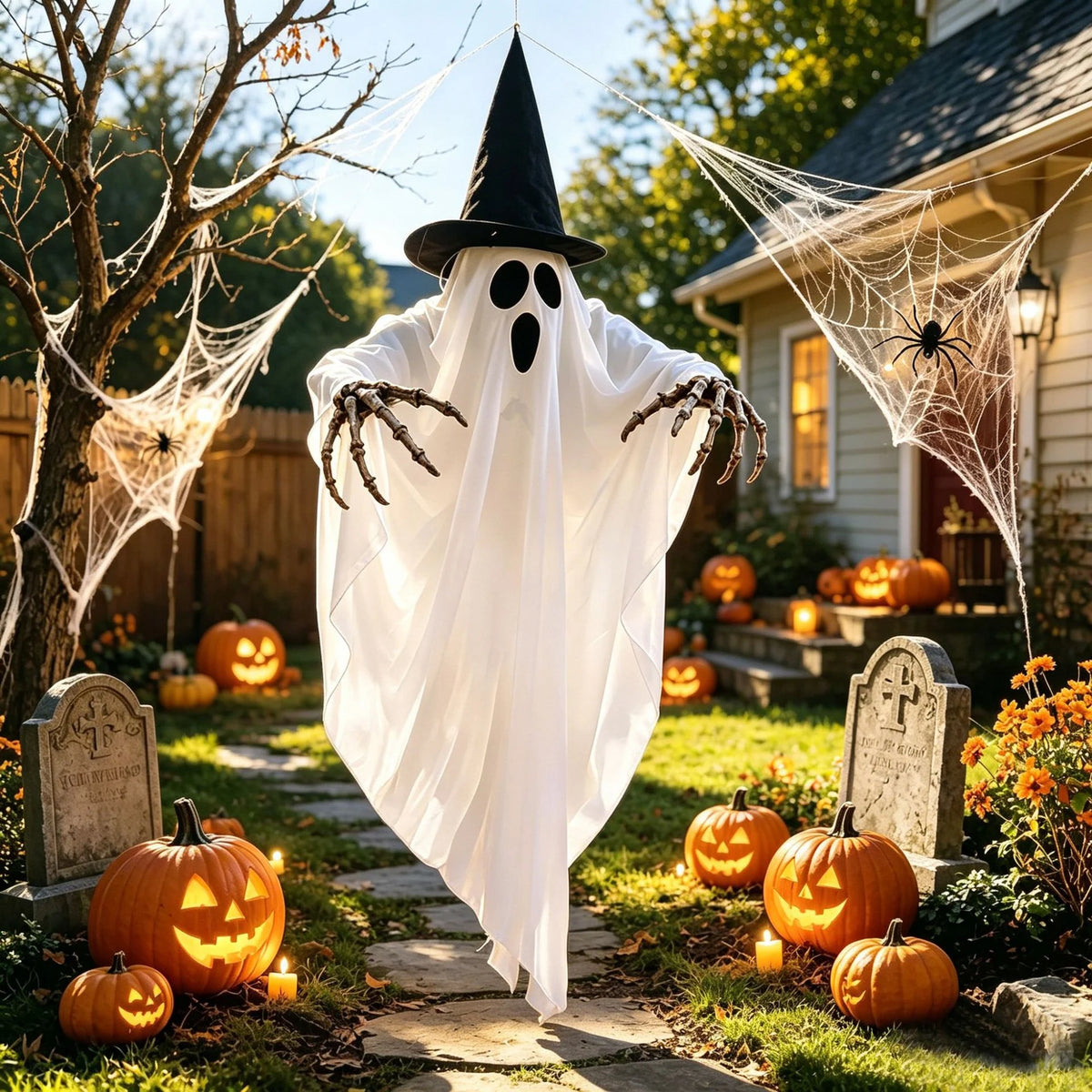 Hanging Ghost Decoration Warm LED & Movable Skeleton Arms
