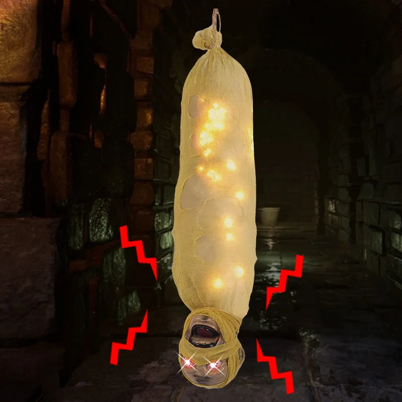 Hanging Mummy Decoration Built-In LED Lights Weather-Resistant Rope Hanger