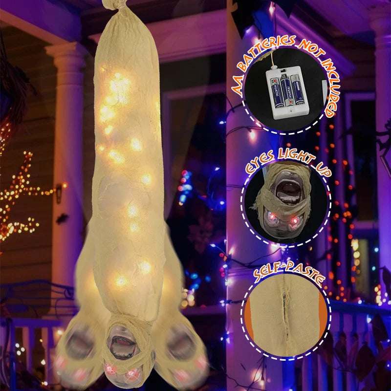 Hanging Mummy Decoration Built-In LED Lights Weather-Resistant Rope Hanger