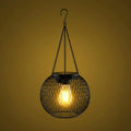 Hanging Solar Lantern Metal Mesh Shadow Projecting Warm LED