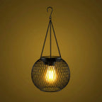 Hanging Solar Lantern Metal Mesh Shadow Projecting Warm LED
