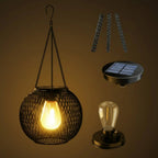 Hanging Solar Lantern Metal Mesh Shadow Projecting Warm LED
