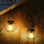 Hanging Solar Lantern Metal Mesh Warm LED