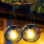 Hanging Solar Lantern Metal Mesh Warm LED