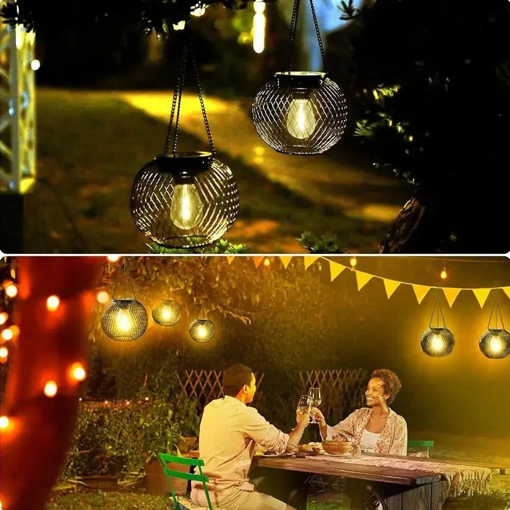 Hanging Solar Lantern Metal Mesh Warm LED