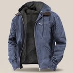 Hooded Jacket Canvas Outer Warm Fleece Lining Full-Zip Design