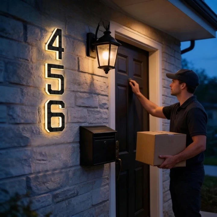 House Number Sign Solar LED Automatic Dusk To Dawn