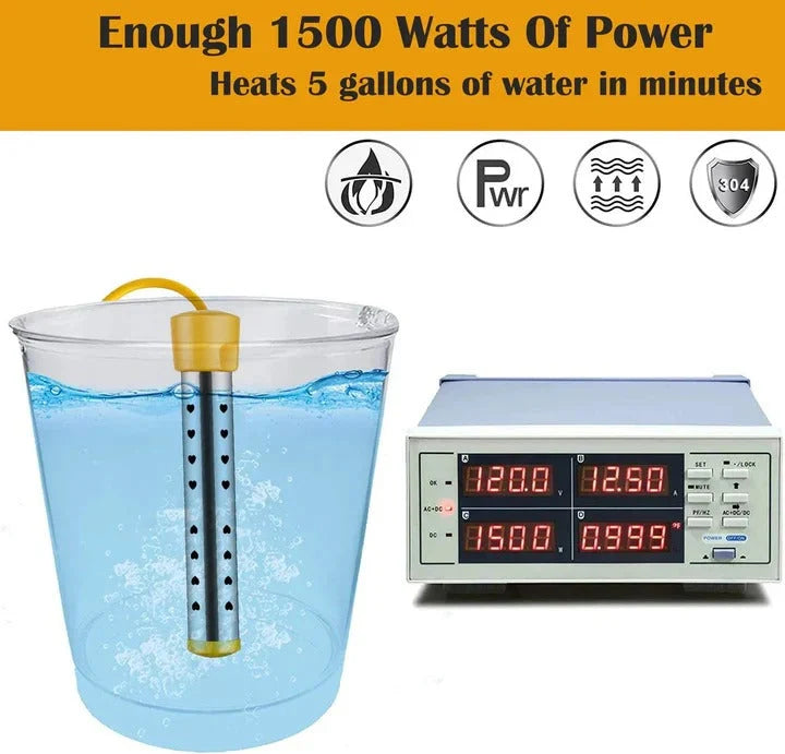 Immersion Water Heater 1500W Stainless Steel Guarded Coil