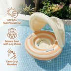 Inflatable Baby Swim Ring Removable Canopy & Integrated Seat