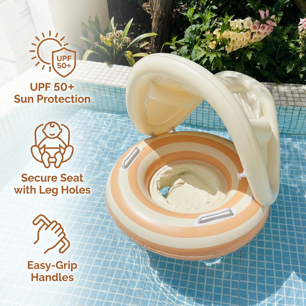Inflatable Baby Swim Ring Removable Canopy & Integrated Seat