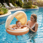 Inflatable Baby Swim Ring Removable Canopy & Integrated Seat