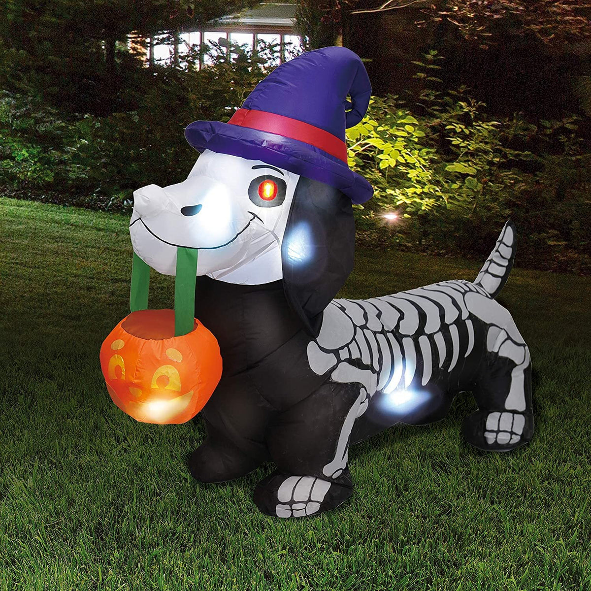 Inflatable Dog Skeleton Design Glowing Eyes Quick-Inflate Weatherproof