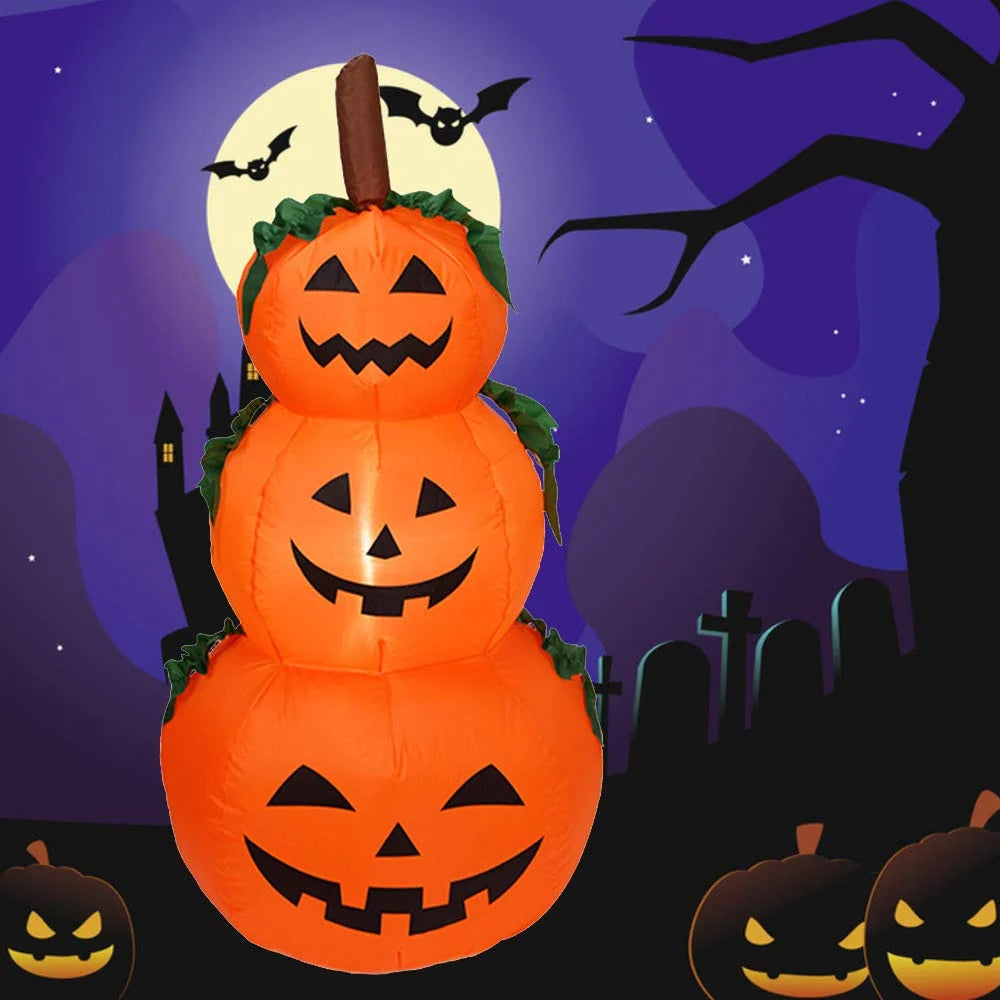 Inflatable Pumpkin Stacked Triple Built-In Blower & UV-Resistant
