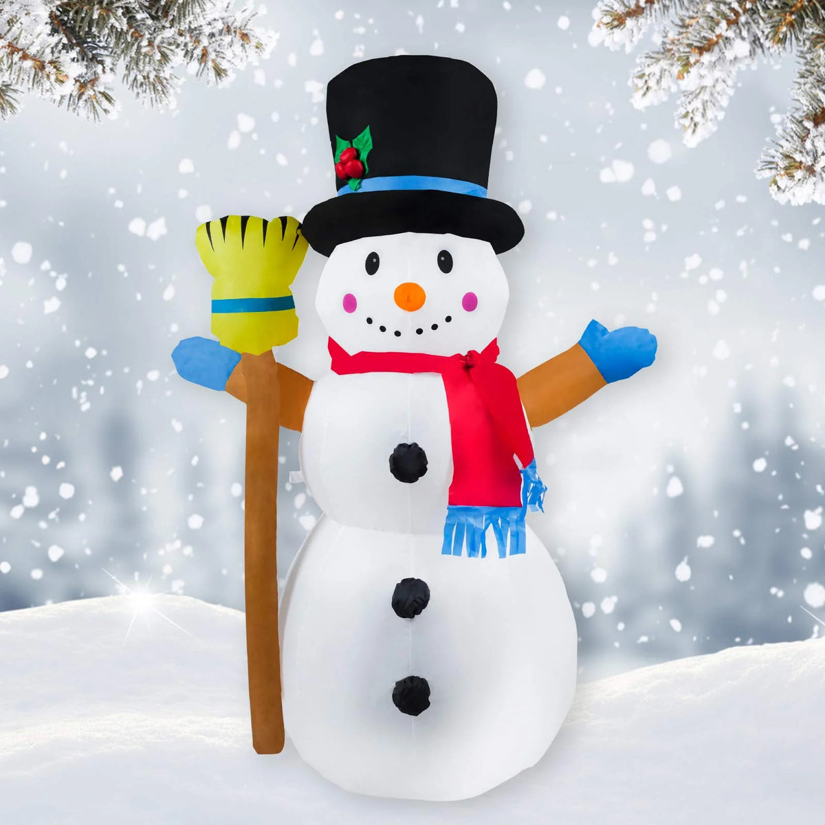 Inflatable Snowman Classic Hat & Broom Built-In Blower