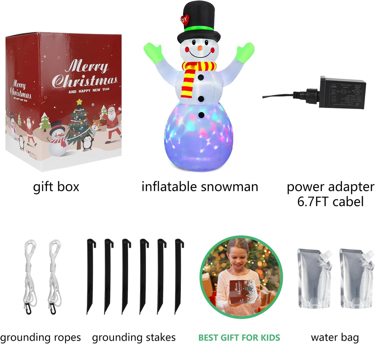 Inflatable Snowman LED Lighted Weather-Resistant 84 Inch