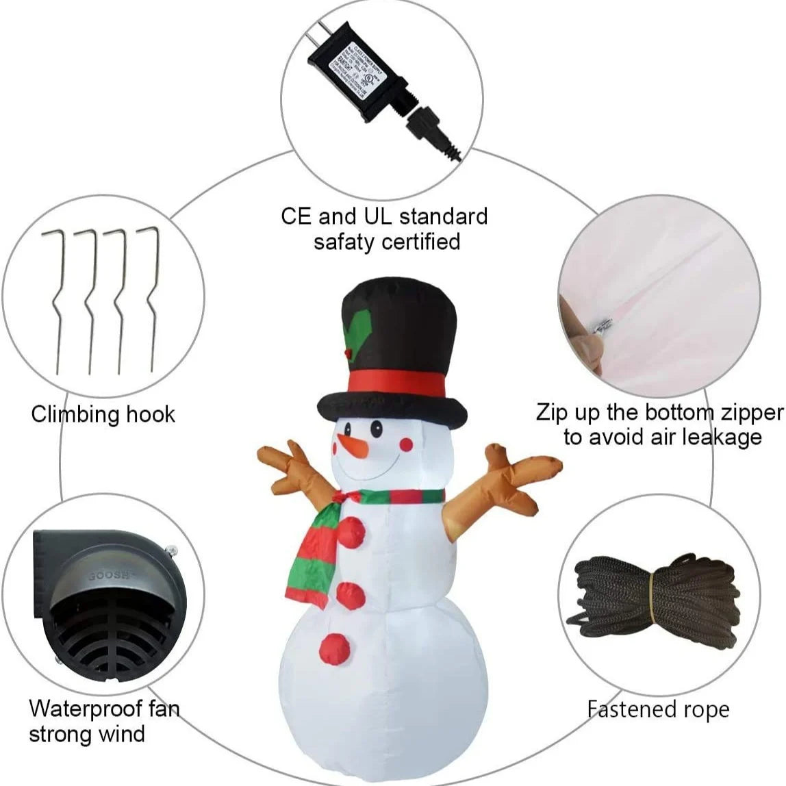 Inflatable Snowman Quick-Inflate Weatherproof Indoor & Outdoor