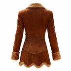 Jacket Faux Suede With Shearling Trim Asymmetrical Closure
