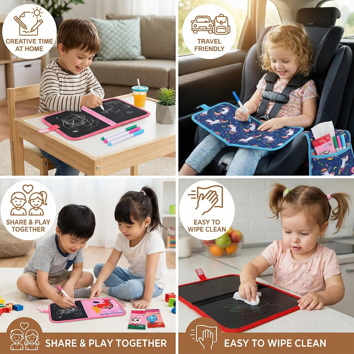 Kids Drawing Book Wipe-Clean Marker & Crayon Compatible