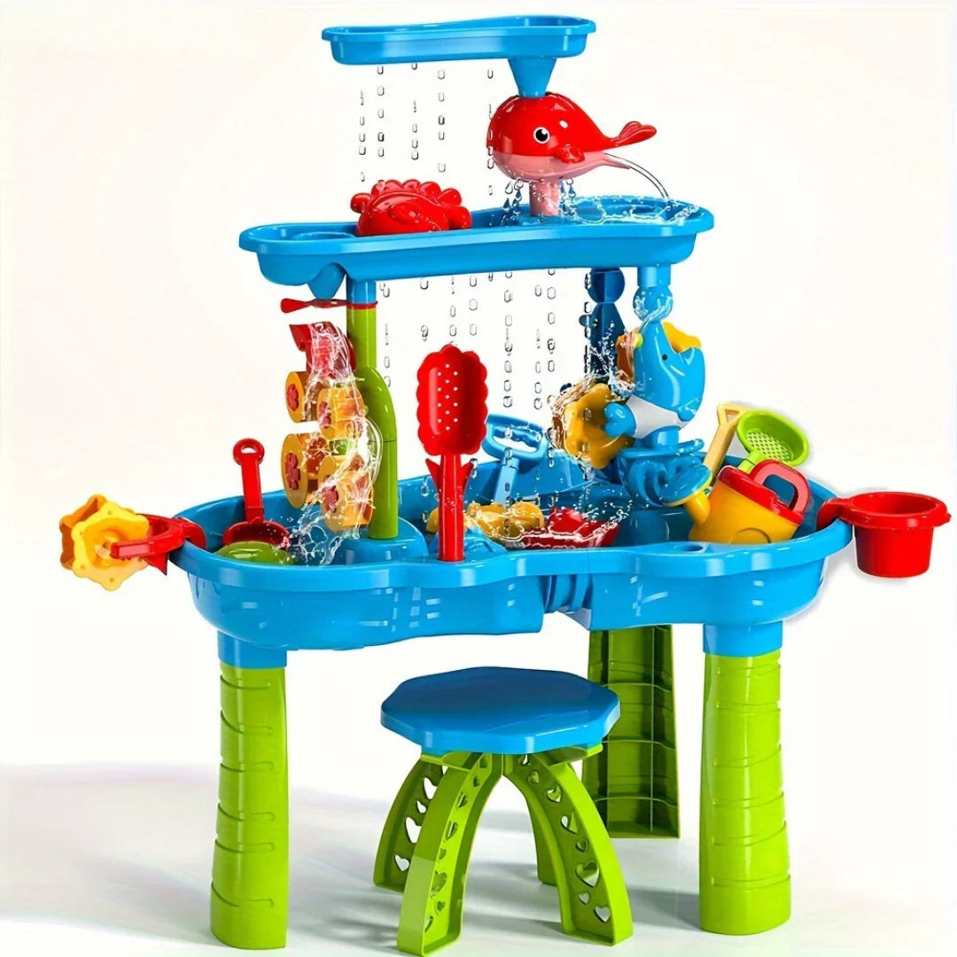 Kids Water Table Multi-Tier Waterfall Includes Stool & Toys