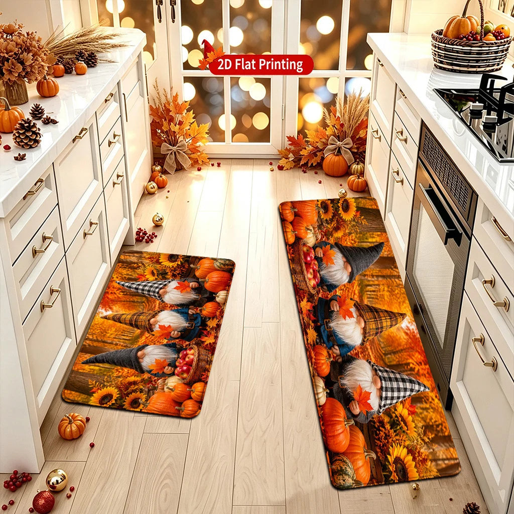 Kitchen Runner Mat Autumn Pumpkin & Leaf Non-Slip Backing