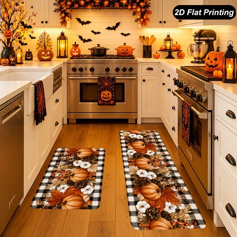 Kitchen Runner Mat Autumn Pumpkin & Leaf Non-Slip Backing