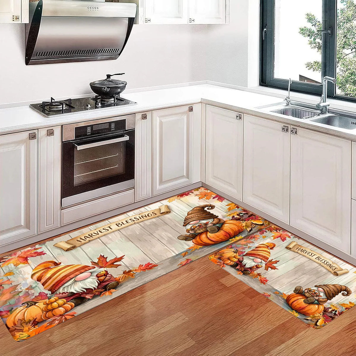 Kitchen Runner Mat Autumn Pumpkin & Leaf Non-Slip Backing