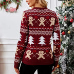 Knit Sweater Crewneck Festive Ribbed Cuffs