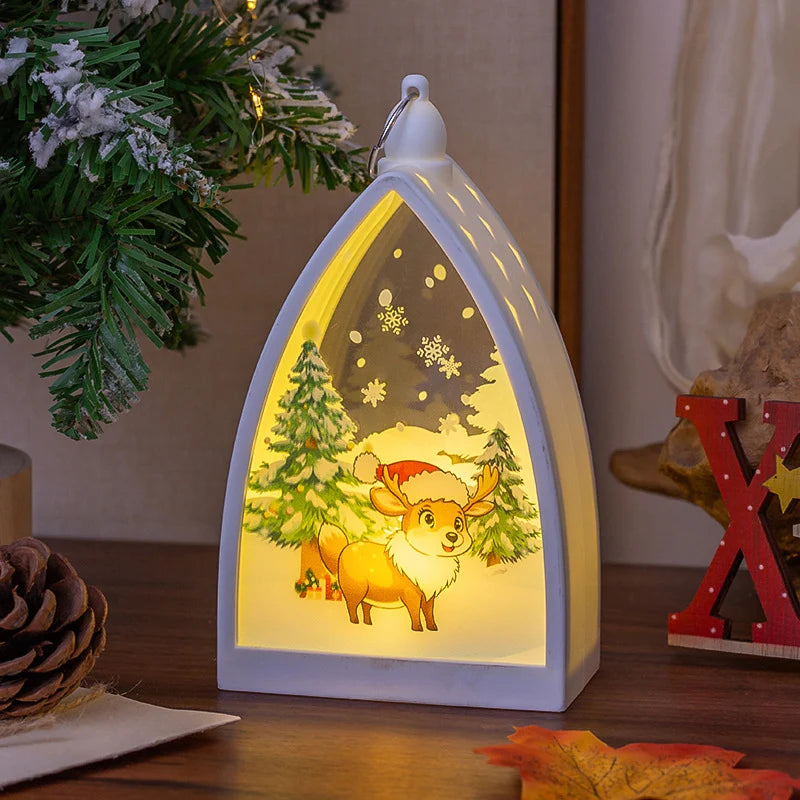 LED Christmas Lantern Festive Santa & Tree Scene