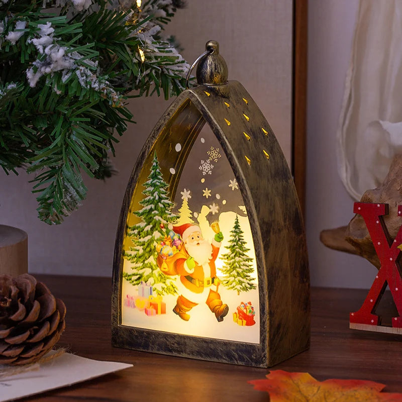 LED Christmas Lantern Festive Santa & Tree Scene
