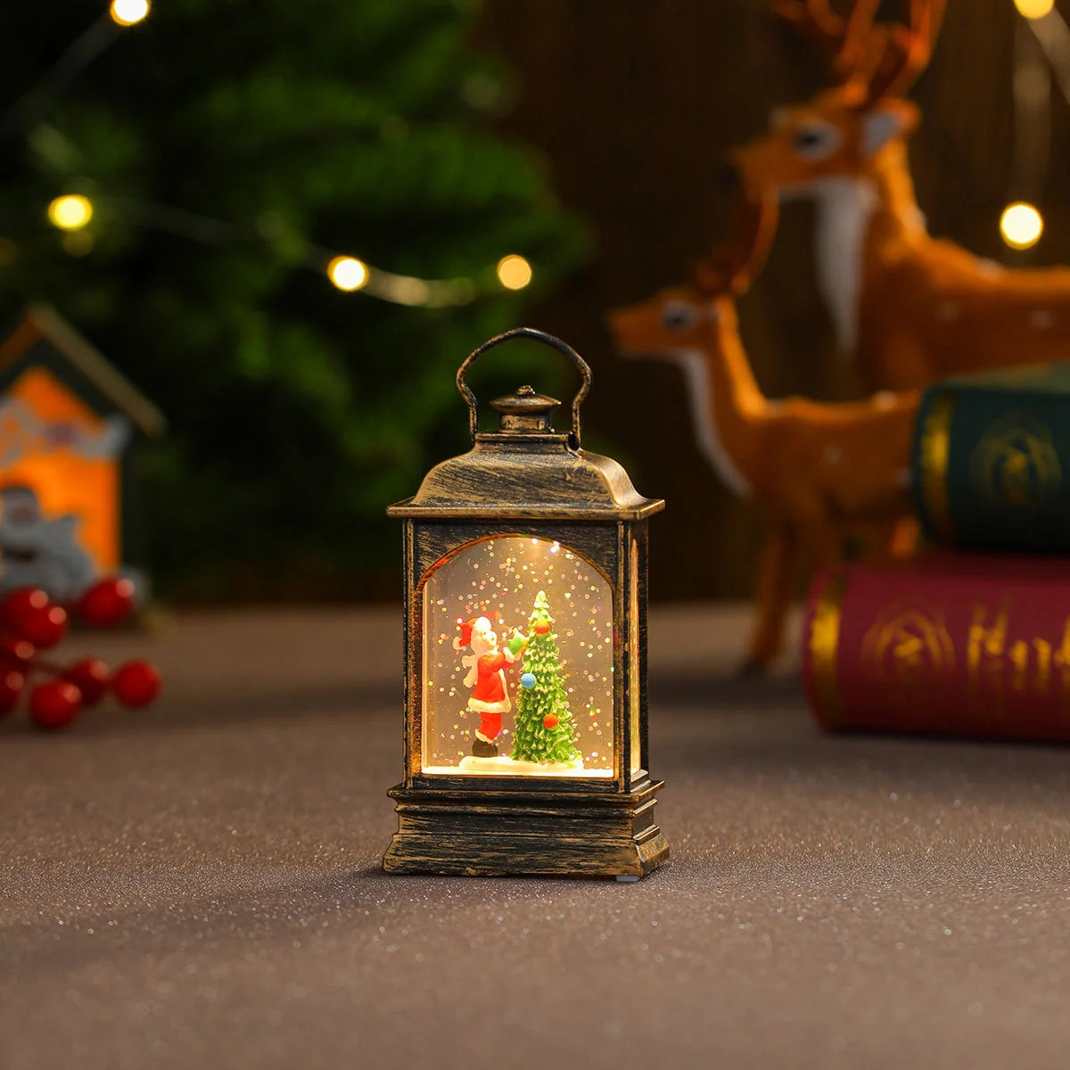 LED Lantern Snowman Scene Soft Warm Glow