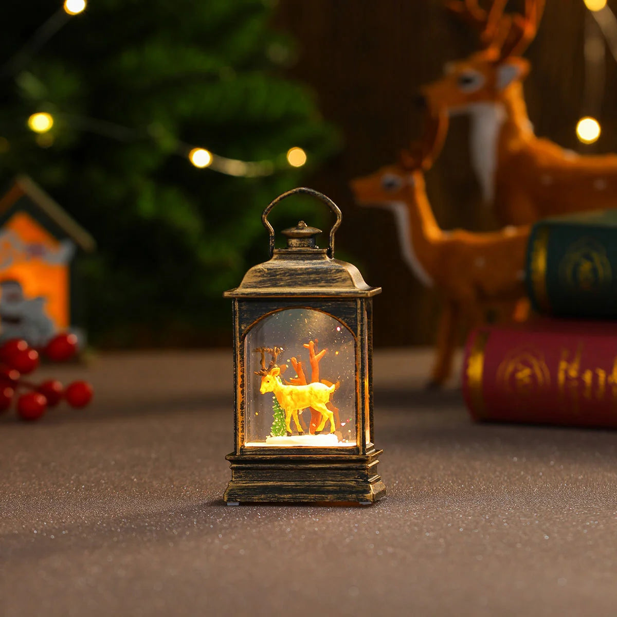 LED Lantern Snowman Scene Soft Warm Glow