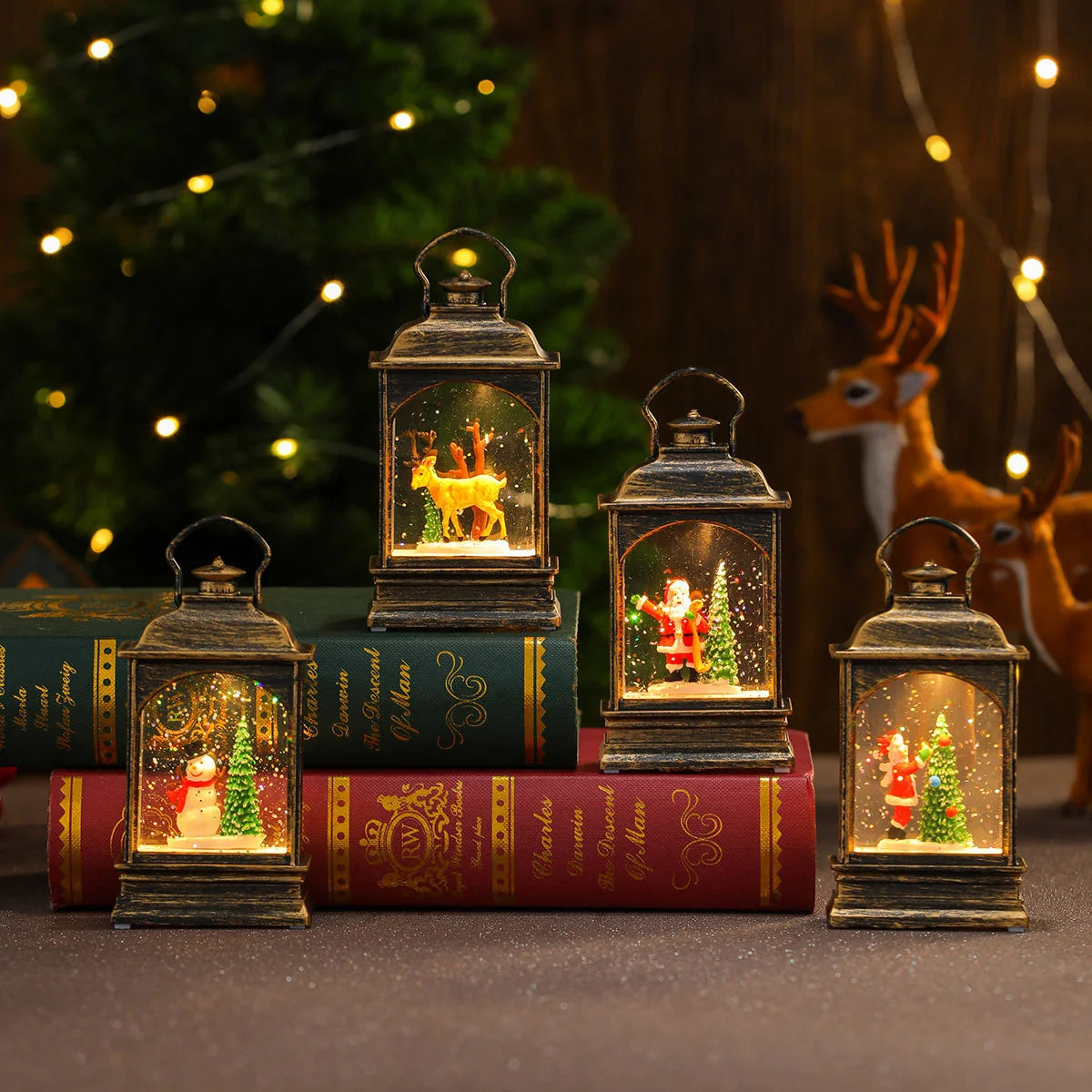 LED Lantern Snowman & Tree Warm Glow