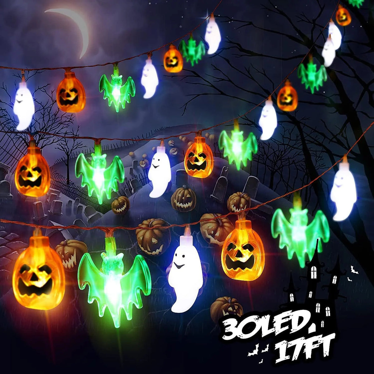 LED String Lights Pumpkin Ghost Bat Battery & USB