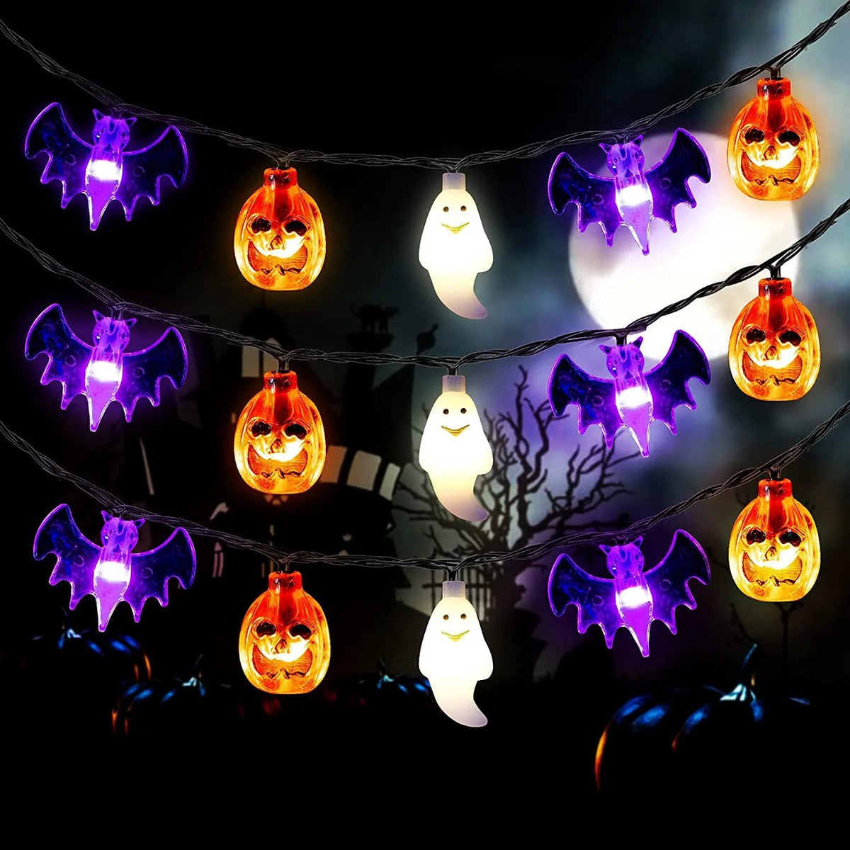 LED String Lights Pumpkin Ghost Bat Battery & USB
