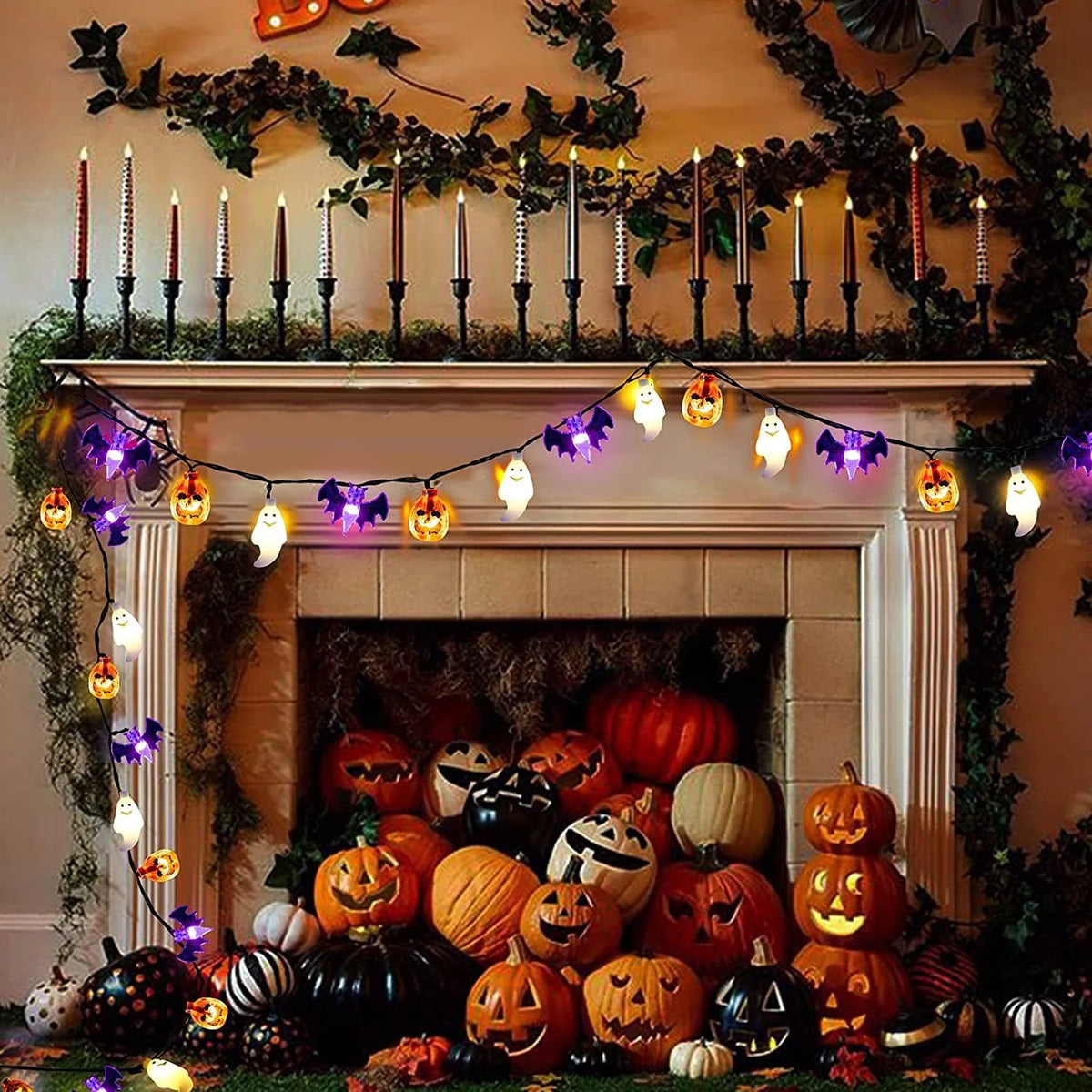 LED String Lights Pumpkin Ghost Bat Battery & USB