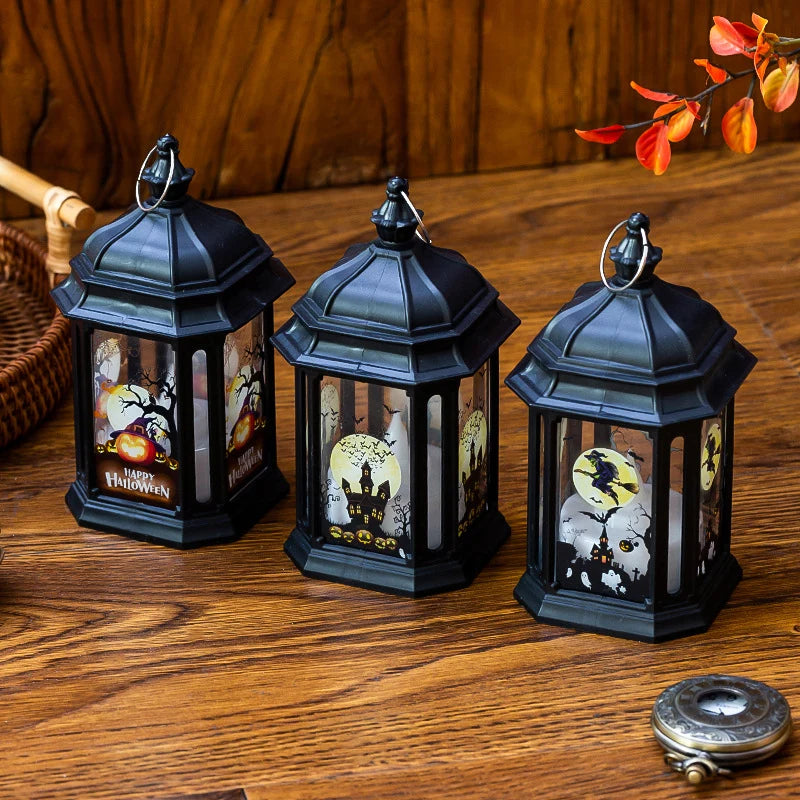 Lantern Halloween Castle & Bats LED Portable