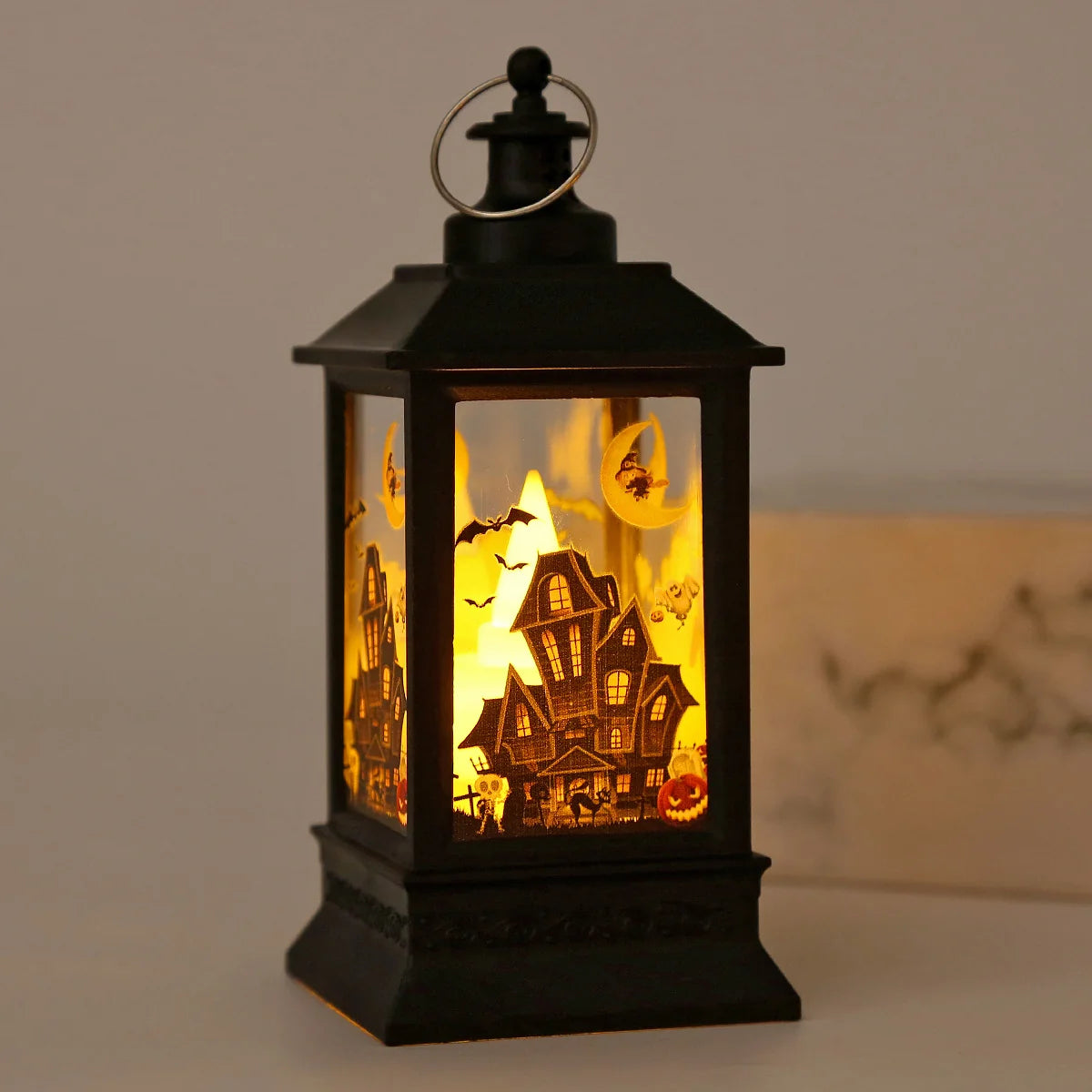 Lantern Spooky Cutout Scene LED Metal & Glass