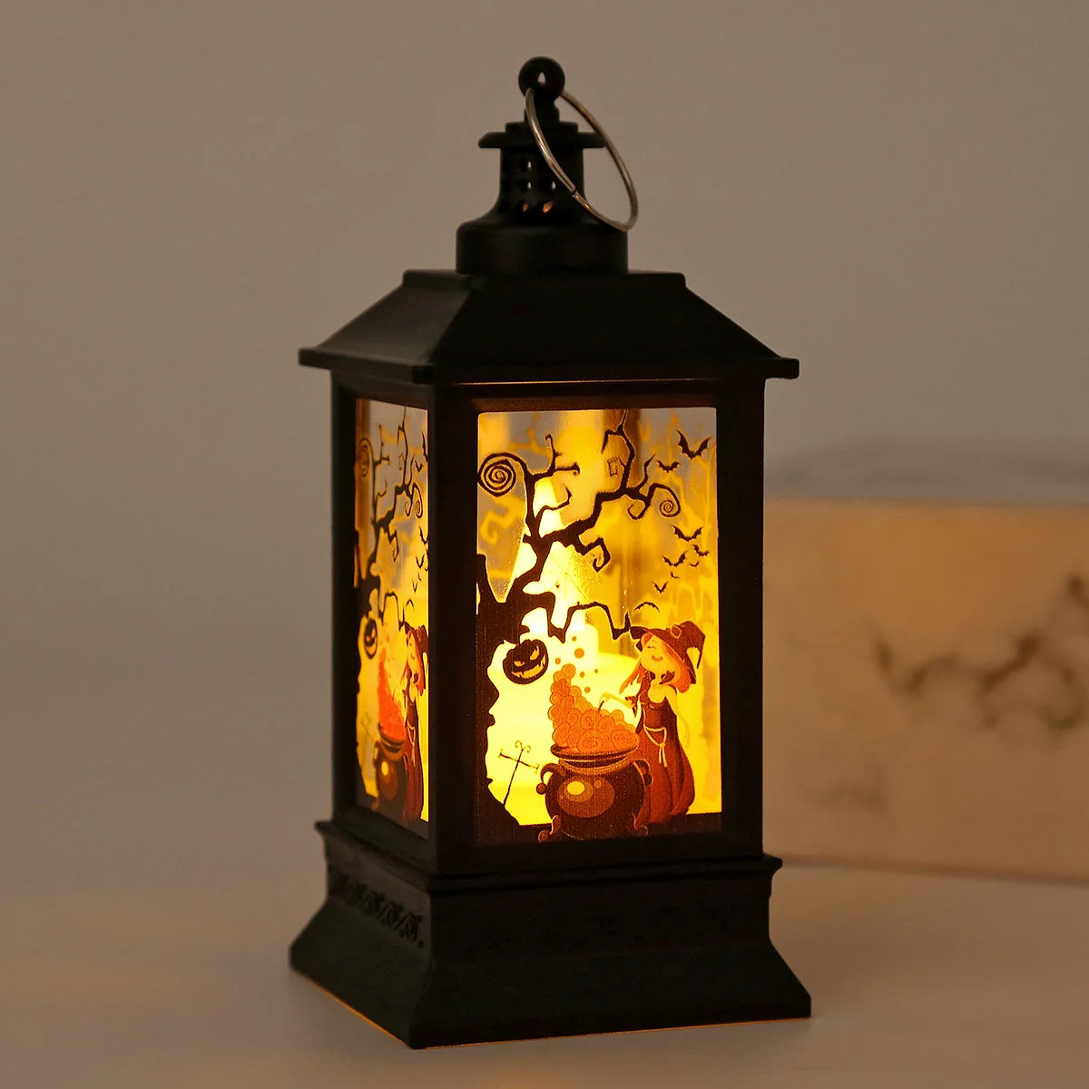 Lantern Spooky Cutout Scene LED Metal & Glass