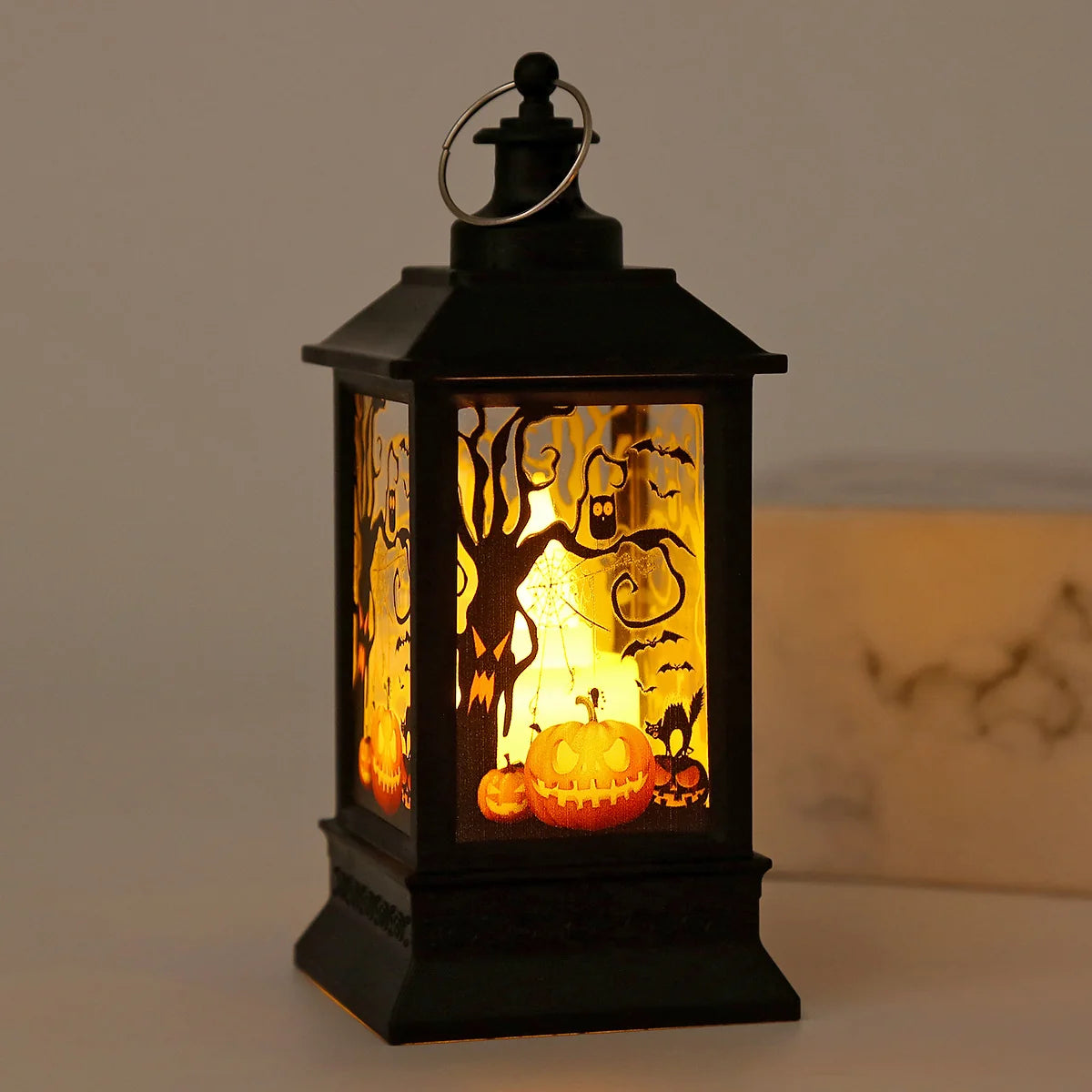 Lantern Spooky Cutout Scene LED Metal & Glass