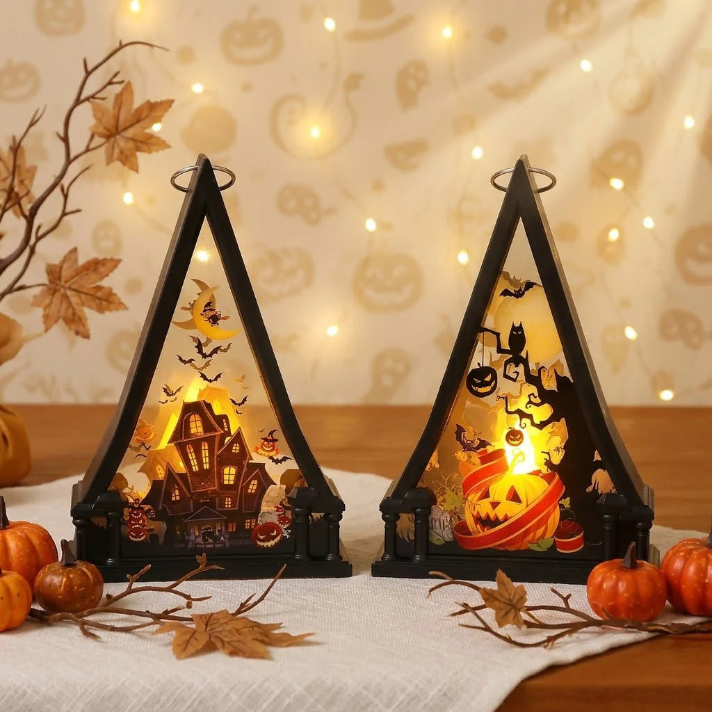 Lantern Triangular Wood Warm White LED
