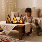 Lantern Triangular Wood Warm White LED
