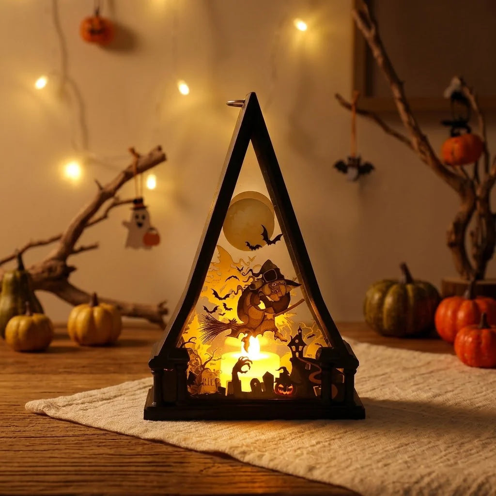 Lantern Triangular Wood Warm White LED