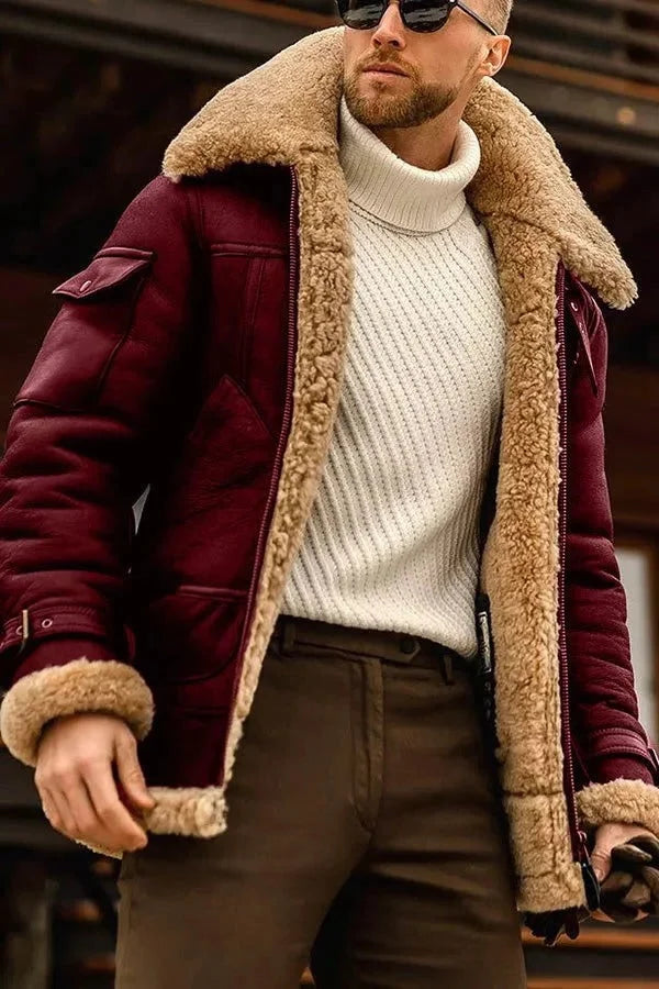 Leather Jacket Full Sheepskin Lining Built-In Pockets