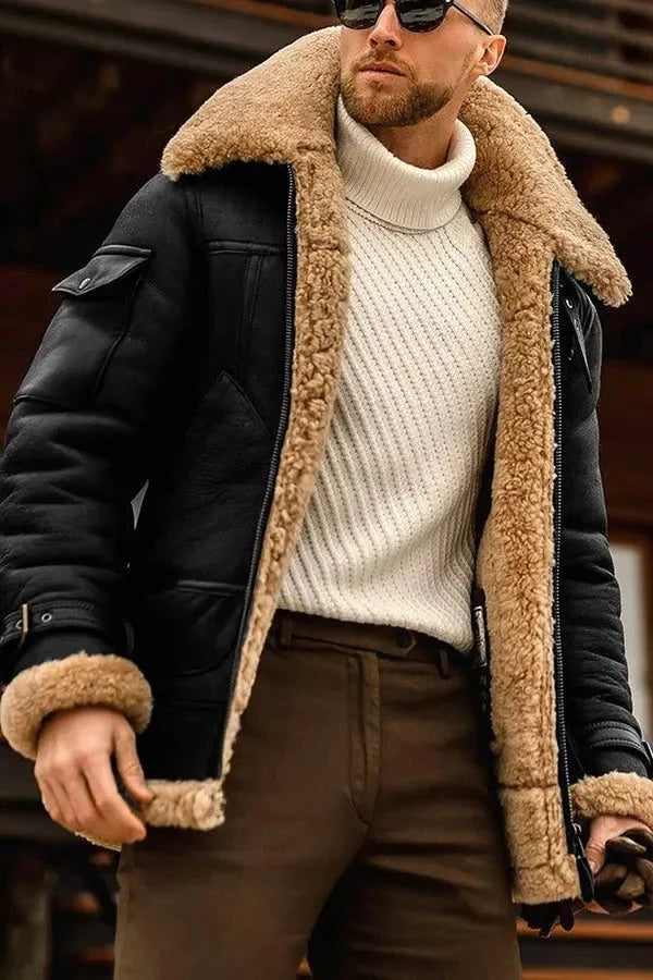Leather Jacket Full Sheepskin Lining Built-In Pockets