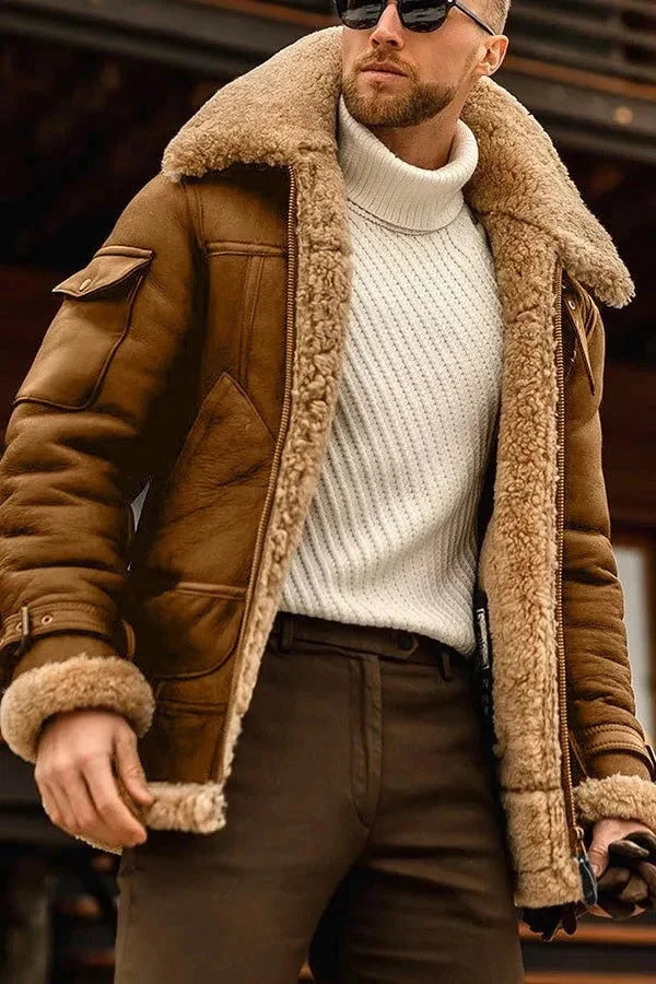 Leather Jacket Full Sheepskin Lining Built-In Pockets