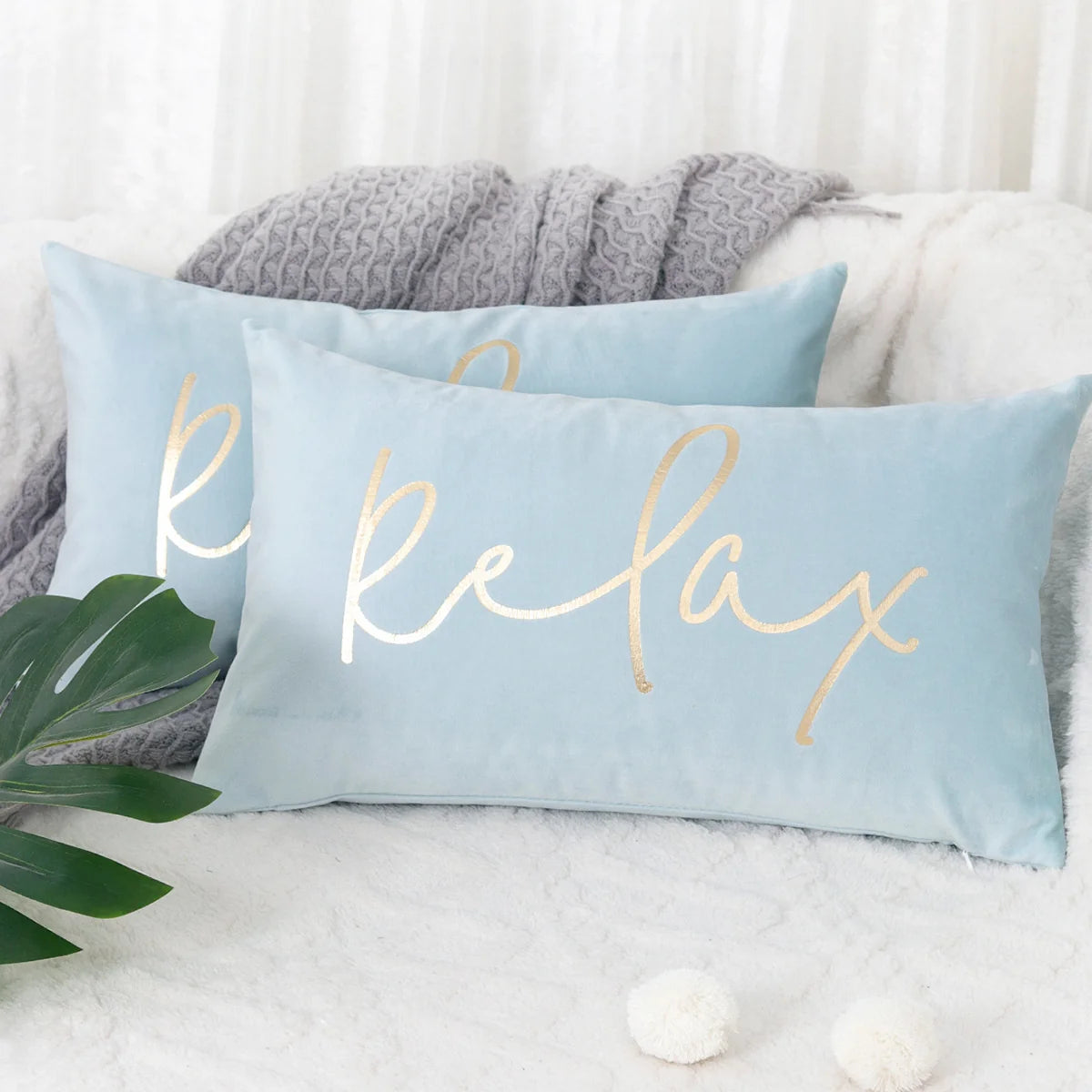Lumbar Pillow Cover Embroidered Metallic Script Soft-Touch Hidden Zipper