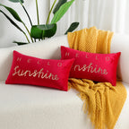 Lumbar Pillow Cover Embroidered Metallic Script Soft-Touch Hidden Zipper