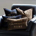 Lumbar Pillow Cover Embroidered Metallic Script Soft-Touch Hidden Zipper