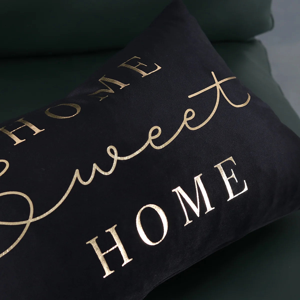 Lumbar Pillow Cover Embroidered Metallic Script Soft-Touch Hidden Zipper