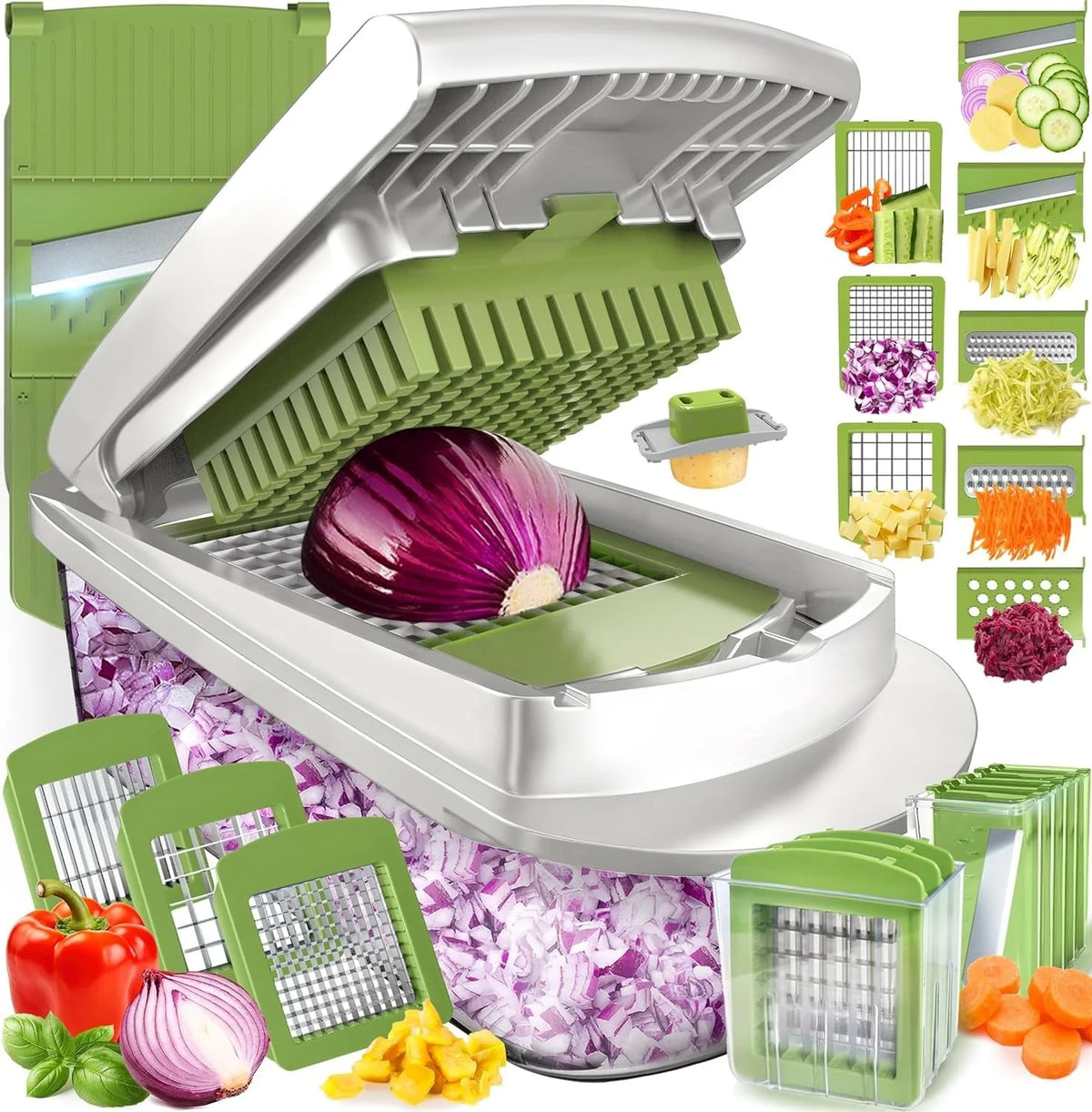 Mandoline Slicer 8-Function Stainless Steel Blades & Built-In Container